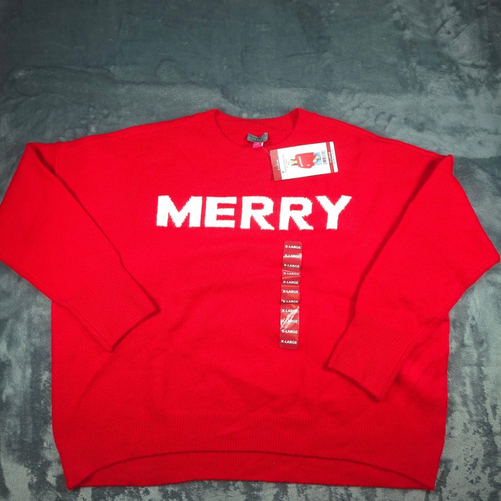 Vince Camuto Red Merry Holiday Sweater Womens XL NWT SV7765200 Christmas Knit